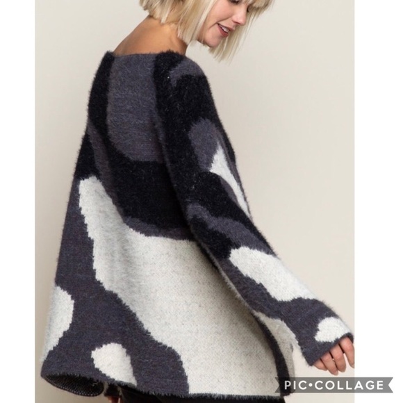 SALE!! Gray, Black & White Abstract Winter Sweater - Picture 3 of 7